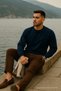 Men's Crew Neck Casual Navy Blue Sweater - 3