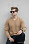 Men's Premium Caramel V-Neck Knit Sweater - 6