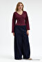 Women's V-Neck Long Sleeve Tight Burgundy Blouse - 4
