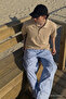 Men's Casual Comfortable Cream Polo Collar T-Shirt