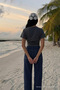 Women's Bat Sleeve Slim Fit Smoked Crop T-Shirt - 6