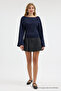 Women's Off-The-Shoulder Wide-Sleeve Navy Blue Blouse - 2