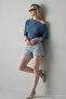Women's Short Sleeve Cotton Tight-Fitting Blue T-Shirt - 4