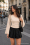 Women's V-Neck Casual Beige Blouse for the Off-Season