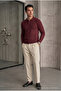 Men's Casual Loose Reglan Claret Red Sweater - 2