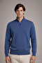 Men's Zippered Casual Blue Knit Sweater