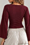 Women's V-Neck Bodycon Burgundy Blouse - 6