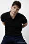 Men's Casual Loose Black Polo Neck T-Shirt - 5