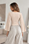 Women's V-Neck Bodycon Beige Blouse - 3
