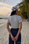 Women's Bat Sleeve Tight Gray Crop T-Shirt - 6