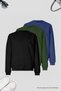 Men's 3-Pack Indigo-Khaki-Black Sweatshirt Basic Crew Neck