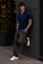 Men's 100% Cotton Navy Blue Polo Neck T-Shirt - 4