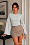 Women's Slim Off-Shoulder Gray Cotton Blouse - 2