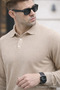 Herren-Pullover mit Polokragen, cremefarben, lockerer Basic-Pullover - 6