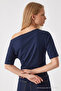 Women's Off-Shoulder Short Sleeve Navy Blue Blouse - 6