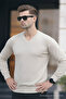 Men's Premium Cream V-Neck Knit Sweater - 4