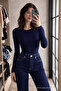 Women's Relax Fit Long Sleeve Navy Blue Stylish Blouse