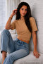Women's Body-Fitting Wide Sleeve Beige Blouse - 3
