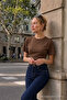 Women's Crew Neck Coffee Crop T-Shirt - 4