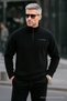 Men's Half Zipper Black Slim Fit Fleece Sweatshirt