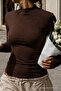 Women's Autumn Textured Body Line Coffee Blouse - 5