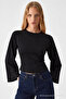 Women's Body-Hugging Knitted Black Casual Blouse