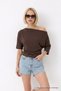 Women's Off-The-Shoulder Cotton Coffee Color Slim T-Shirt - 3