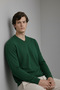 Men's Winter Loose Green V-Neck Knit Sweater - 3