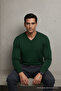 Men's Long Sleeve Loose V-Neck Green Knit Sweater - 7