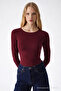 Women's Crew Neck Basic Tight Burgundy T-Shirt