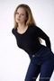 Women's Long Sleeve Crew Neck Black Stylish Blouse - 4