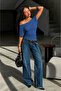 Women's Off-Shoulder Blue Crop T-Shirt - 2