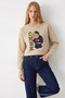 Women's Cmbn Teddy Bear Printed Cream Sweatshirt - 3