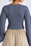 Women's Slim Fit Knitted Crew Neck Smoked Blouse - 6