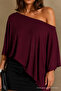 Women's One-Shoulder Burgundy Asymmetrical Draped Blouse - 2