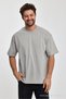Men's Oversized Fit Thick Fabric Textured Crew Neck T-shirt - 5