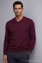 Men's Long Sleeve Loose V-Neck Burgundy Knit Sweater - 4