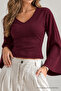 Women's V-Neck Bodycon Burgundy Blouse - 5