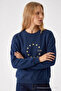 Women's Star Print Navy Blue Casual Sweatshirt - 2