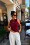 Women's Sleeveless Summer Slim Fit Burgundy Stylish Crop Blouse