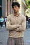 Men's Long Sleeve Regular Cut Cream Sweater - 3