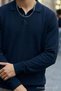Men's Long Sleeve Regular Cut Navy Blue Sweater - 6