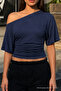 Women's Daily Casual Tight-Fitting Navy Blue Crop Blouse - 6