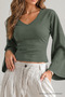 Women's V-Neck Bodycon Khaki Blouse - 5
