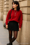 Women's Crew Neck Oversized Red Sweater - 2