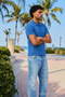 Men's Short Sleeve A.Blue Loose Polo Collar T-Shirt - 2