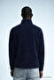 Men's Zippered Stand Collar Loose Fit Navy Blue Fleece - 6