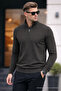 Men's Half Zipper Casual Khaki Knit Sweater