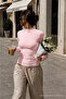 Women's Autumn Textured Body Line Pink Blouse