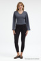 Women's V-Neck Long Sleeve Slim Fit Smoked Blouse - 2